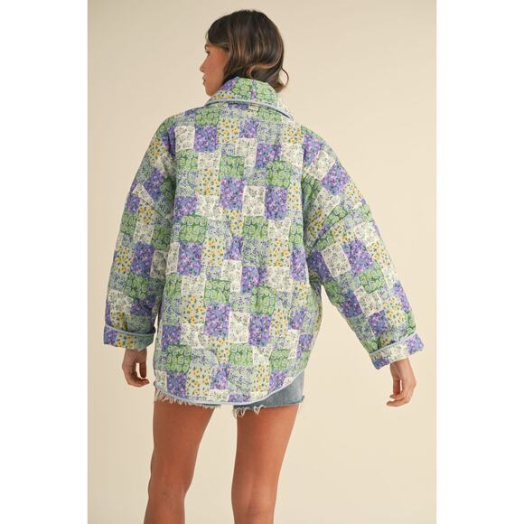 Anthropologie x Mable Zenobia Patchwork Feeling Quilted Jacket in Green/Lavender - Picture 3 of 8